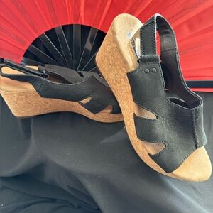 Clarks Black and Tan Leather Wedges